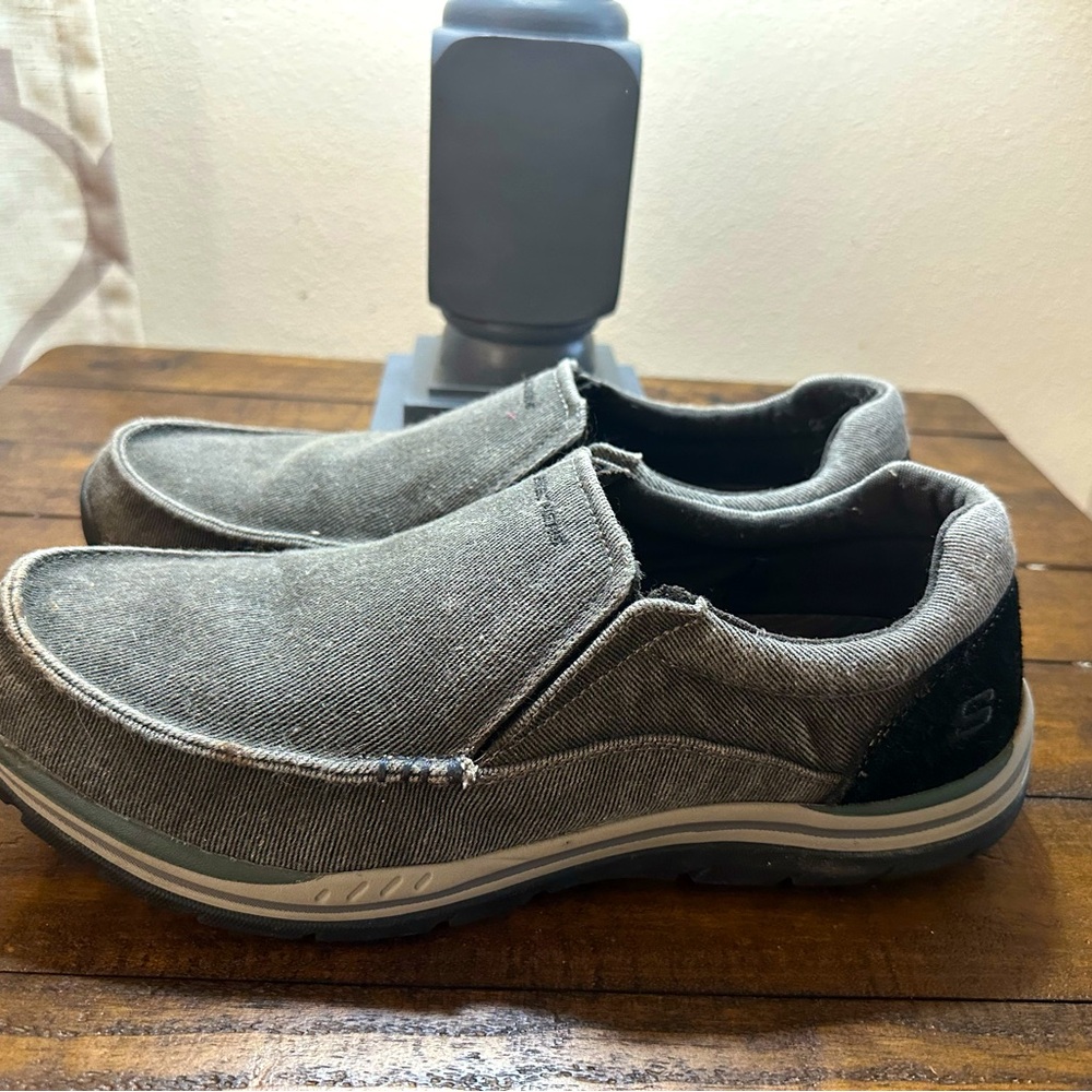 Sketchers grey canvas slip on worn once